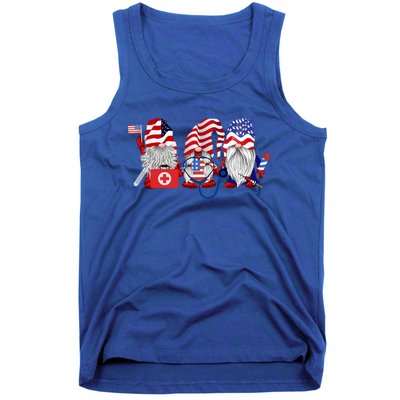 Nurse Usa Flag Gnome Stethoscope Patriotic Nurse 4th Of July Gift Tank Top