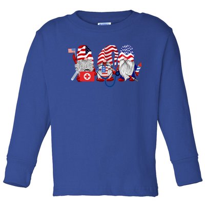 Nurse Usa Flag Gnome Stethoscope Patriotic Nurse 4th Of July Gift Toddler Long Sleeve Shirt