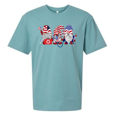 Nurse Usa Flag Gnome Stethoscope Patriotic Nurse 4th Of July Gift Sueded Cloud Jersey T-Shirt