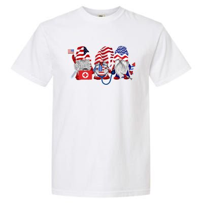 Nurse Usa Flag Gnome Stethoscope Patriotic Nurse 4th Of July Gift Garment-Dyed Heavyweight T-Shirt