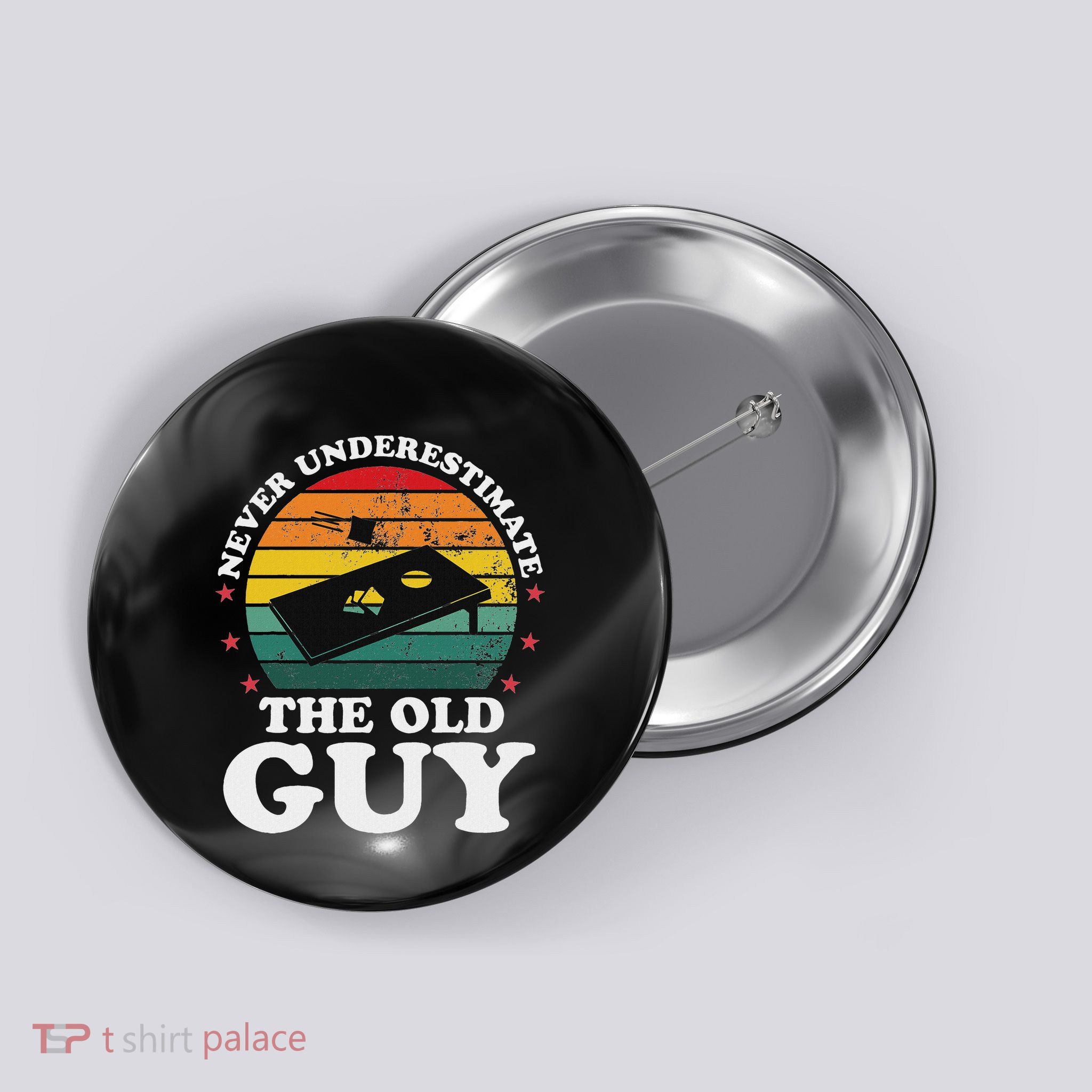 Never Underestimate Funny Cornhole Player Grandpa Button