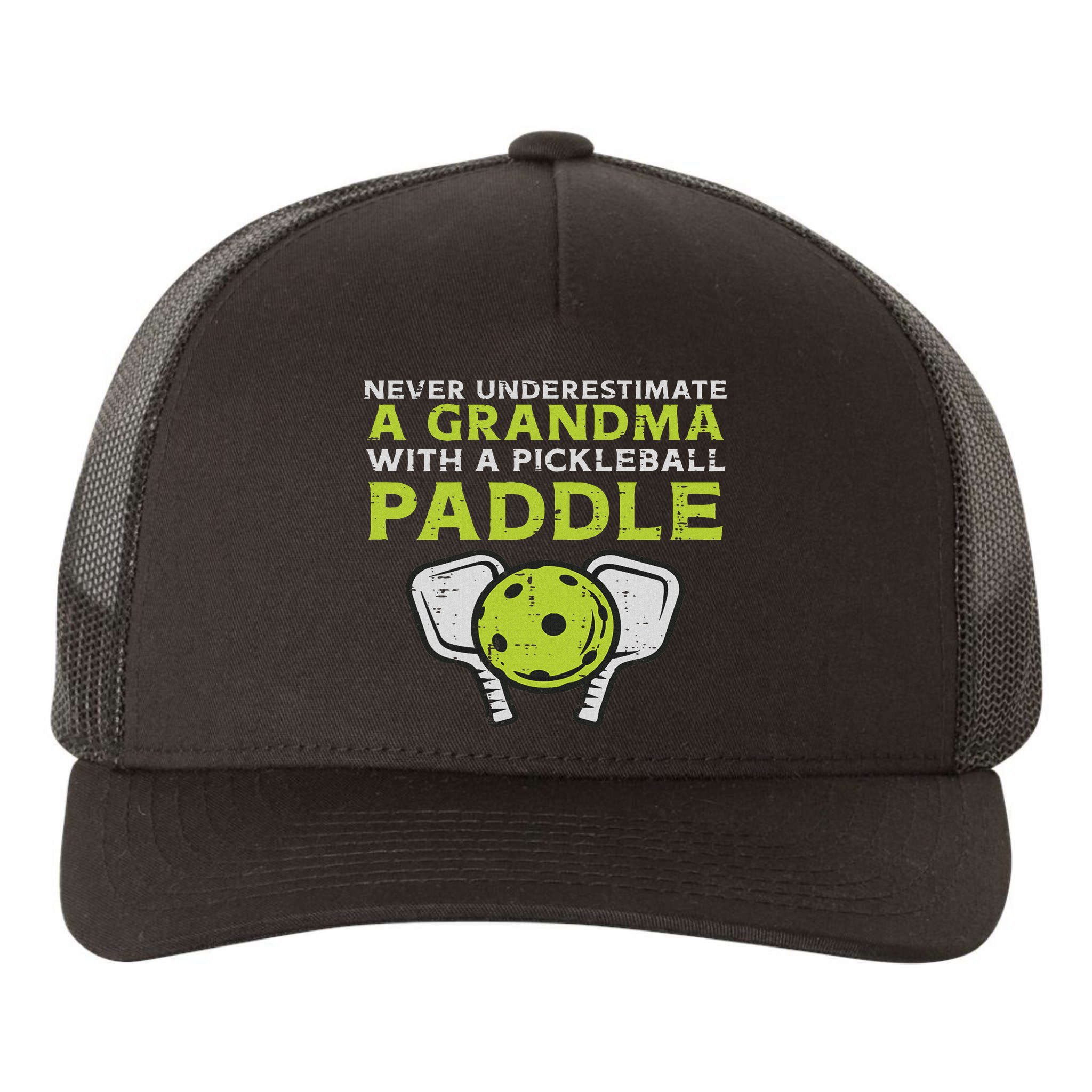 Never Underestimate Grandma With Pickleball Paddle Women Yupoong Adult 5-Panel Trucker Hat