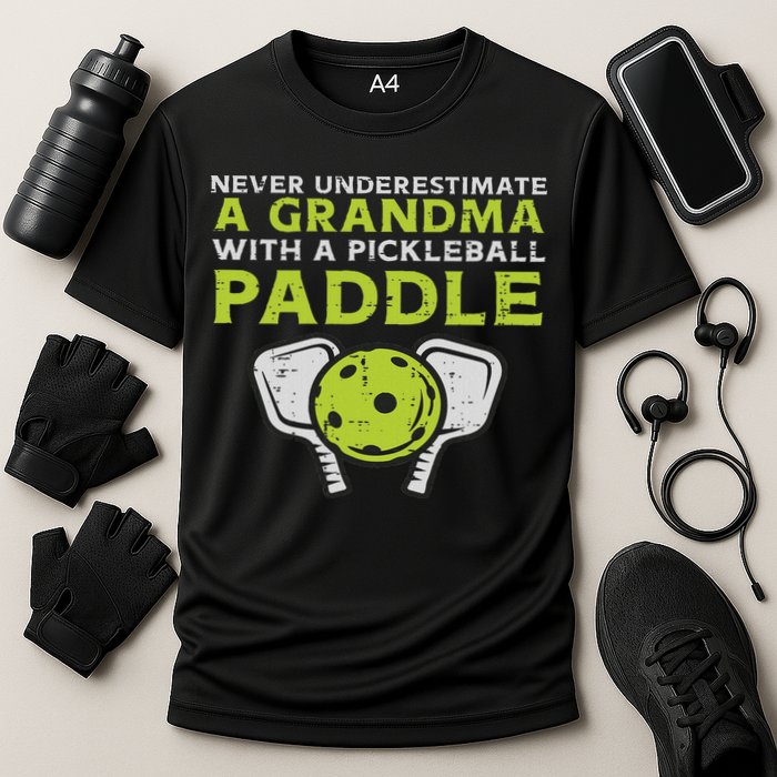 Never Underestimate Grandma With Pickleball Paddle Women Cooling Performance Crew T-Shirt