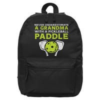 Never Underestimate Grandma With Pickleball Paddle Women 16 in Basic Backpack