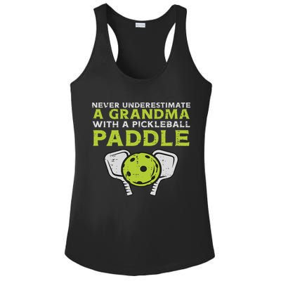 Never Underestimate Grandma With Pickleball Paddle Women Ladies PosiCharge Competitor Racerback Tank