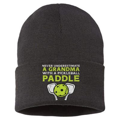 Never Underestimate Grandma With Pickleball Paddle Women Sustainable Knit Beanie