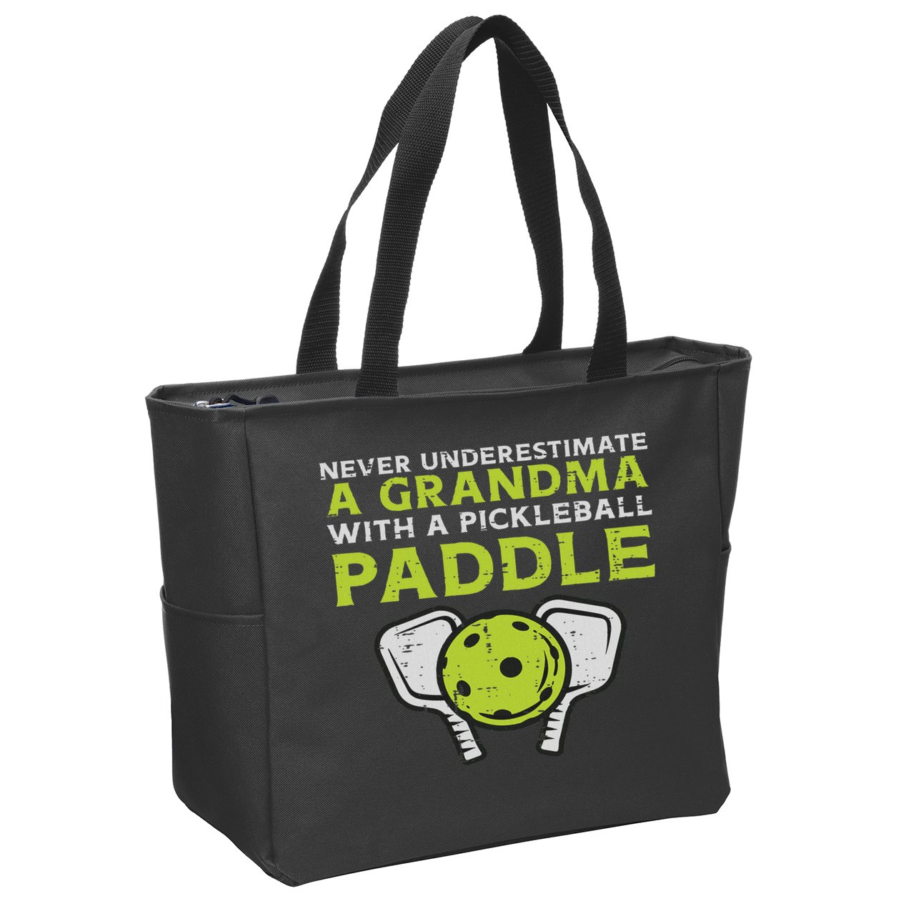 Never Underestimate Grandma With Pickleball Paddle Women Zip Tote Bag