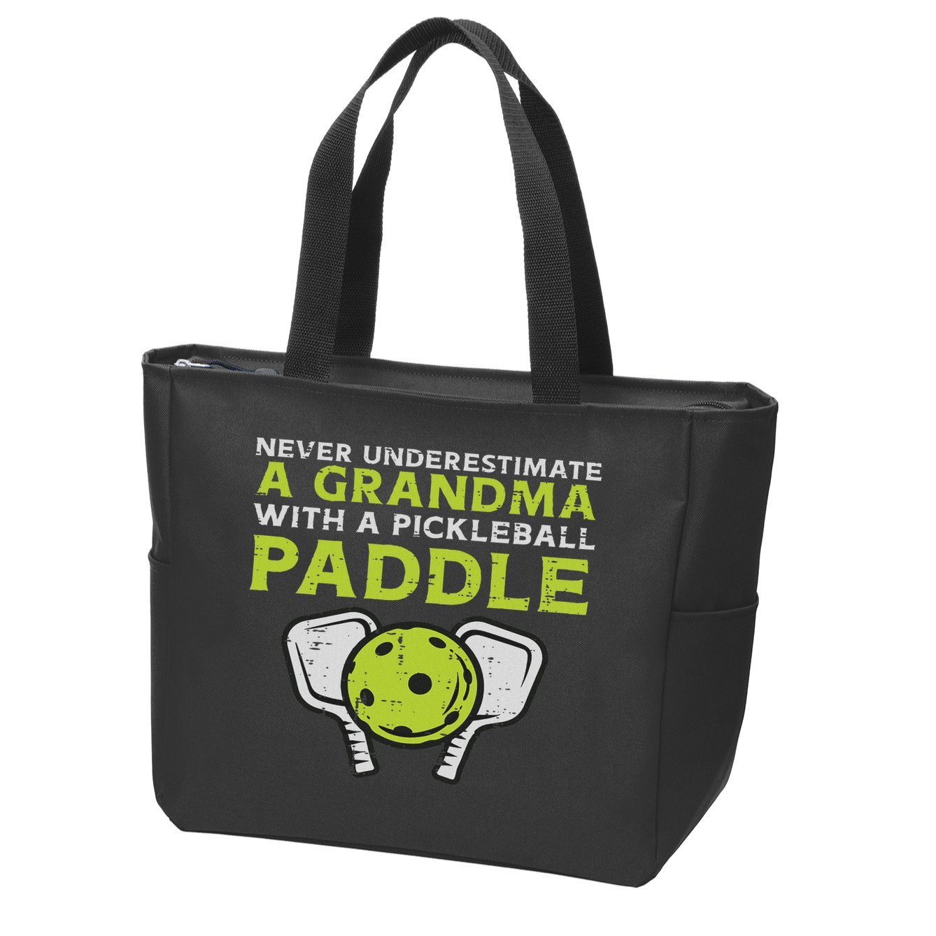 Never Underestimate Grandma With Pickleball Paddle Women Zip Tote Bag
