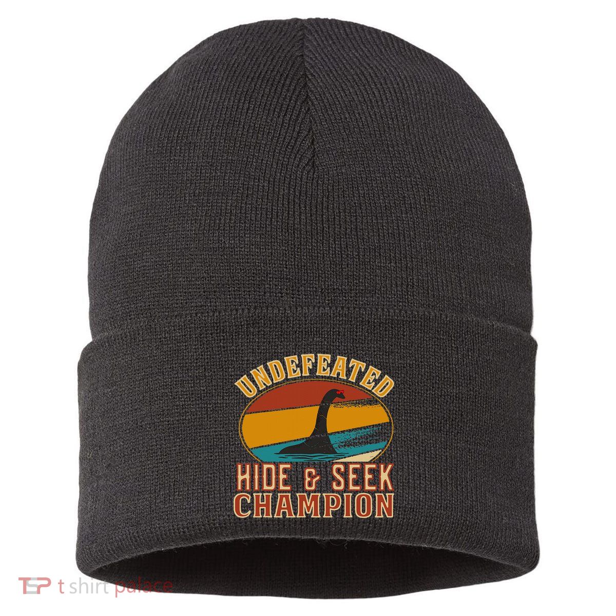 Nessie Undefeated Hide And Seek Champion Funny Nessie Sustainable Knit Beanie