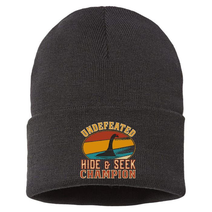 Nessie Undefeated Hide And Seek Champion Funny Nessie Sustainable Knit Beanie