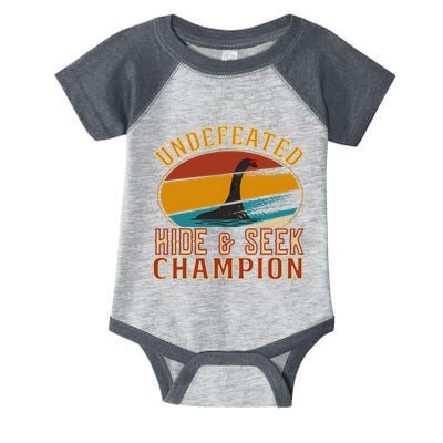 Nessie Undefeated Hide And Seek Champion Funny Nessie Infant Baby Jersey Bodysuit