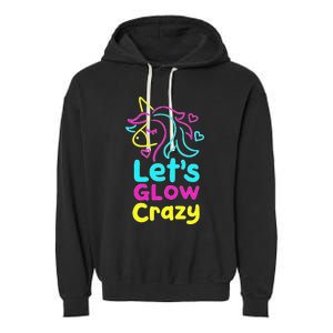 Neon Unicorn Lets Glow Crazy Retro 80s Group Party Squad Garment-Dyed Fleece Hoodie