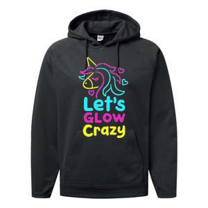 Neon Unicorn Lets Glow Crazy Retro 80s Group Party Squad Performance Fleece Hoodie