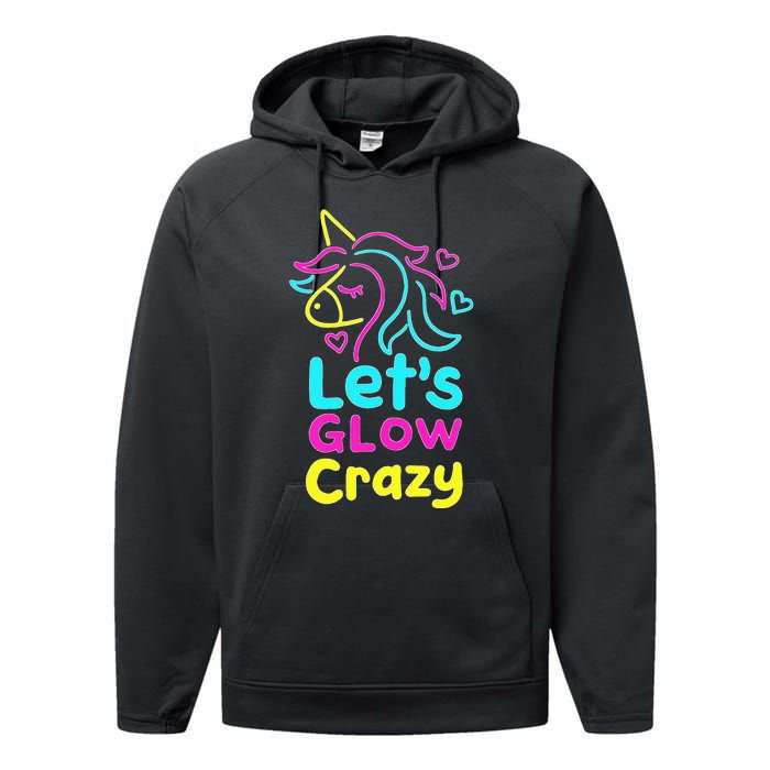 Neon Unicorn Lets Glow Crazy Retro 80s Group Party Squad Performance Fleece Hoodie