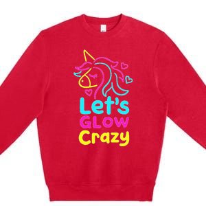 Neon Unicorn Lets Glow Crazy Retro 80s Group Party Squad Premium Crewneck Sweatshirt