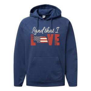 Nebraska Usa Land That I Love Patriotic July 4th Gift Performance Fleece Hoodie