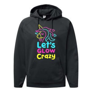 Neon Unicorn Lets Glow Crazy Retro 80s Group Party Squad Performance Fleece Hoodie