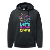 Neon Unicorn Lets Glow Crazy Retro 80s Group Party Squad Performance Fleece Hoodie