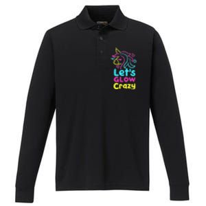 Neon Unicorn Lets Glow Crazy Retro 80s Group Party Squad Performance Long Sleeve Polo