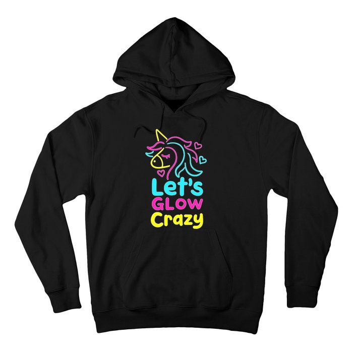 Neon Unicorn Lets Glow Crazy Retro 80s Group Party Squad Hoodie