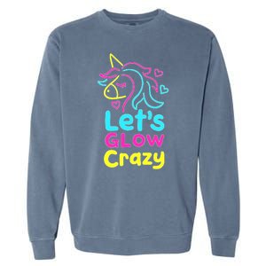 Neon Unicorn Lets Glow Crazy Retro 80s Group Party Squad Garment-Dyed Sweatshirt