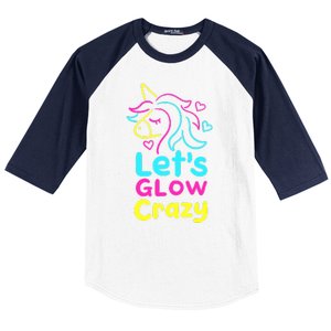 Neon Unicorn Lets Glow Crazy Retro 80s Group Party Squad Baseball Sleeve Shirt