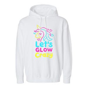 Neon Unicorn Lets Glow Crazy Retro 80s Group Party Squad Garment-Dyed Fleece Hoodie