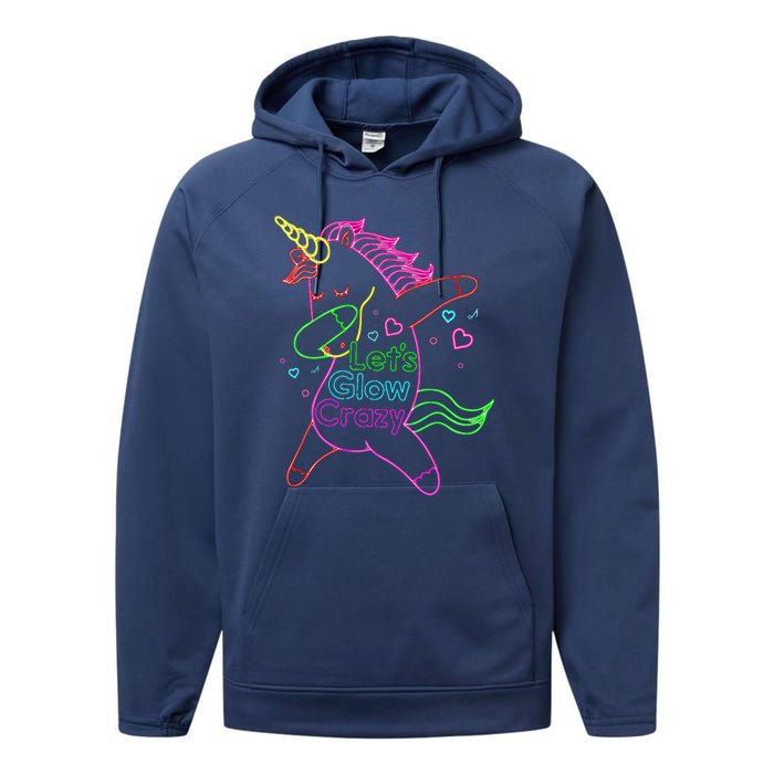 Neon Unicorn Let's Glow Crazy Retro 80s Group Party Squad Performance Fleece Hoodie