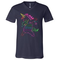 Neon Unicorn Let's Glow Crazy Retro 80s Group Party Squad V-Neck T-Shirt