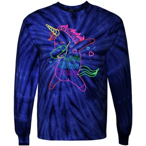 Neon Unicorn Let's Glow Crazy Retro 80s Group Party Squad Tie-Dye Long Sleeve Shirt