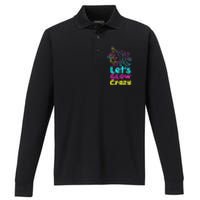 Neon Unicorn Let's Glow Crazy Retro 80s Group Party Squad Performance Long Sleeve Polo