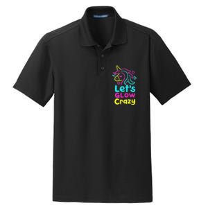 Neon Unicorn Let's Glow Crazy Retro 80s Group Party Squad Dry Zone Grid Polo