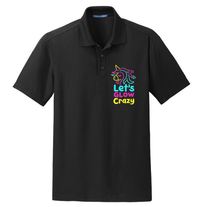 Neon Unicorn Let's Glow Crazy Retro 80s Group Party Squad Dry Zone Grid Polo