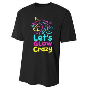 Neon Unicorn Let's Glow Crazy Retro 80s Group Party Squad Performance Sprint T-Shirt