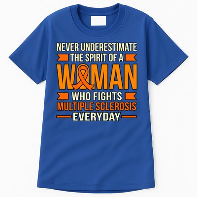 Never Underestimate Multiple Sclerosis Awareness Graphic Gift Tall T-Shirt