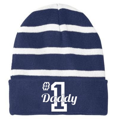 Number One Dad Striped Beanie with Solid Band