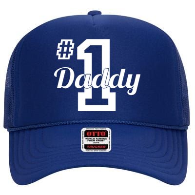 Number One Dad High Crown Mesh Back Trucker Hat