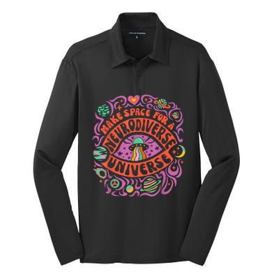 Neurodiverse Universe Neurodiversity Adhd Autism Awareness Silk Touch Performance Long Sleeve Polo