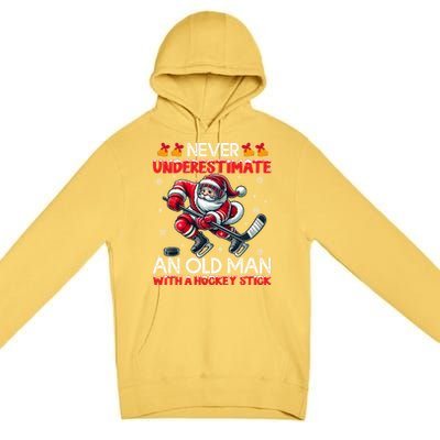 Never Underestimate Old Hockey Stick Santa Snowflakes Cool Gift Premium Pullover Hoodie