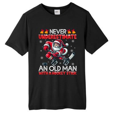 Never Underestimate Old Hockey Stick Santa Snowflakes Cool Gift Tall Fusion ChromaSoft Performance T-Shirt