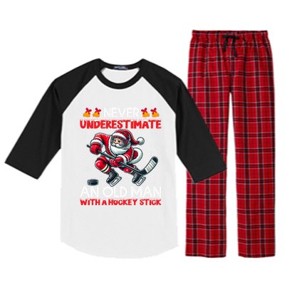 Never Underestimate Old Hockey Stick Santa Snowflakes Cool Gift Raglan Sleeve Pajama Set