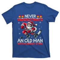 Never Underestimate Old Hockey Stick Santa Snowflakes Cool Gift T-Shirt