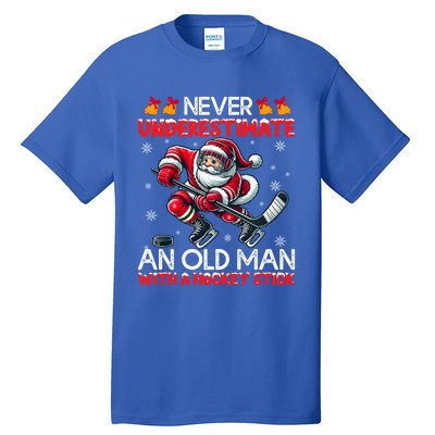 Never Underestimate Old Hockey Stick Santa Snowflakes Cool Gift Tall T-Shirt