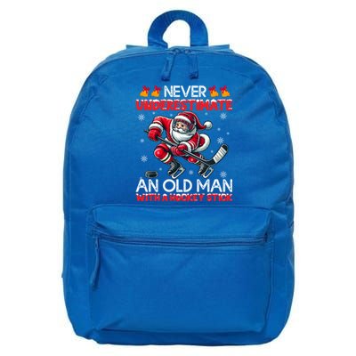 Never Underestimate Old Hockey Stick Santa Snowflakes Cool Gift 16 in Basic Backpack