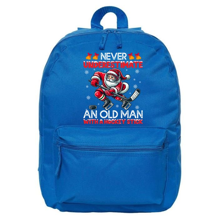 Never Underestimate Old Hockey Stick Santa Snowflakes Cool Gift 16 in Basic Backpack