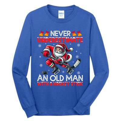 Never Underestimate Old Hockey Stick Santa Snowflakes Cool Gift Tall Long Sleeve T-Shirt