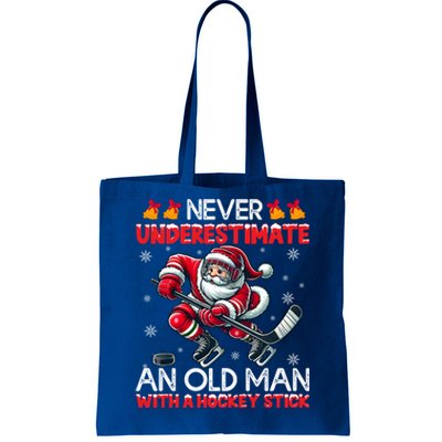 Never Underestimate Old Hockey Stick Santa Snowflakes Cool Gift Tote Bag