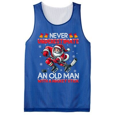 Never Underestimate Old Hockey Stick Santa Snowflakes Cool Gift Mesh Reversible Basketball Jersey Tank