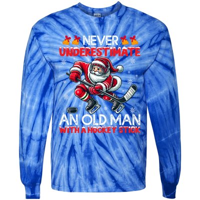 Never Underestimate Old Hockey Stick Santa Snowflakes Cool Gift Tie-Dye Long Sleeve Shirt