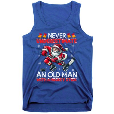 Never Underestimate Old Hockey Stick Santa Snowflakes Cool Gift Tank Top